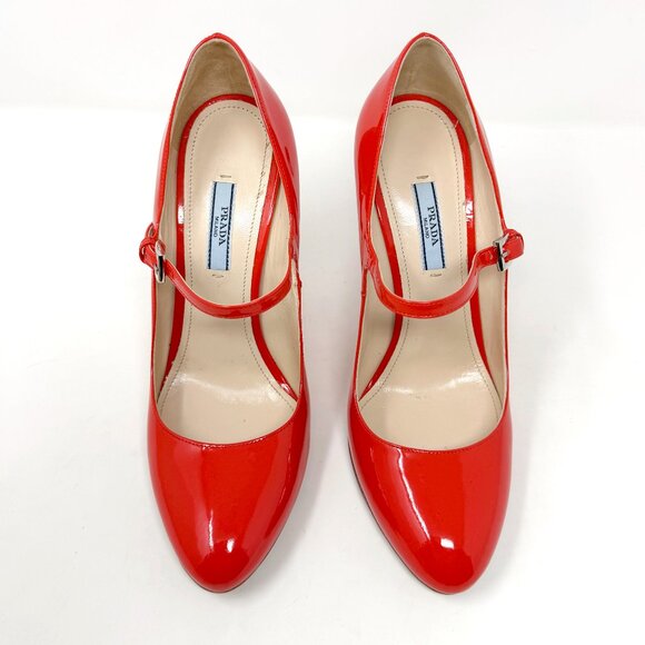 Prada Red Patent Leather Mary Jane Pumps 40 | Made in Italy Heels - Picture 2 of 9